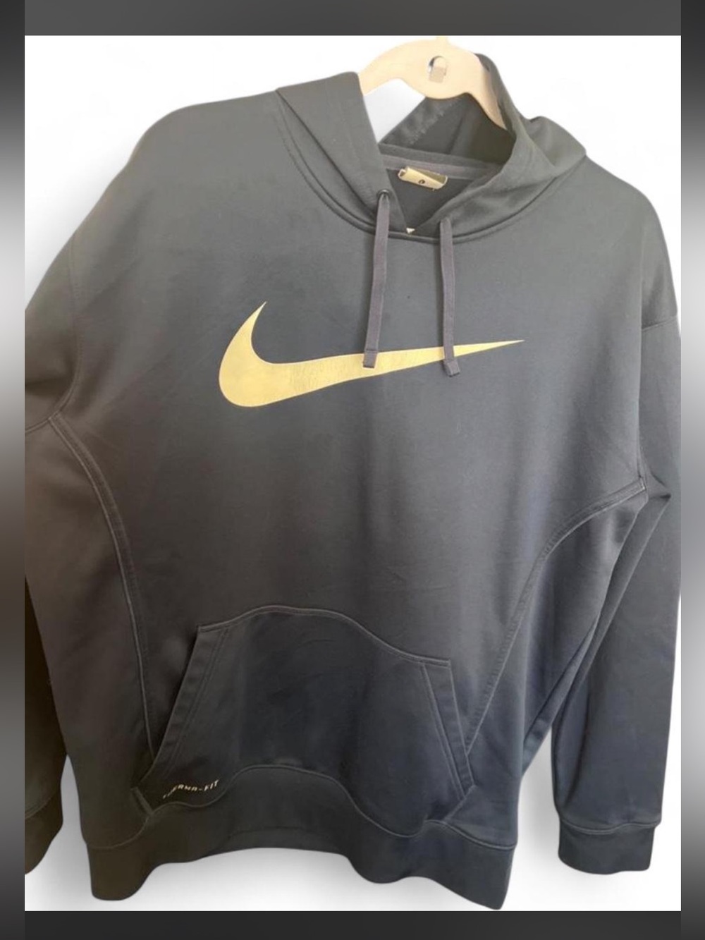 Nike Men's Black Hoodie with Gold Swoosh